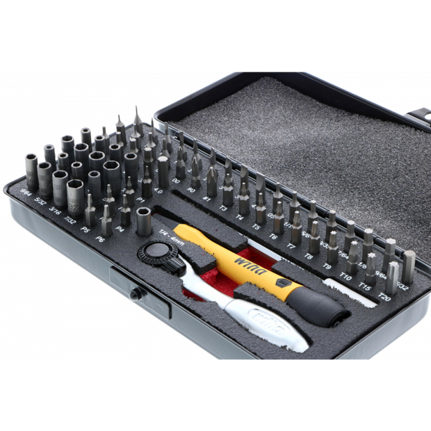 WIHA Master Tech 65 Piece Set - ESD Handle, Mini Ratchet and MicroBits  In Metal Storage Box